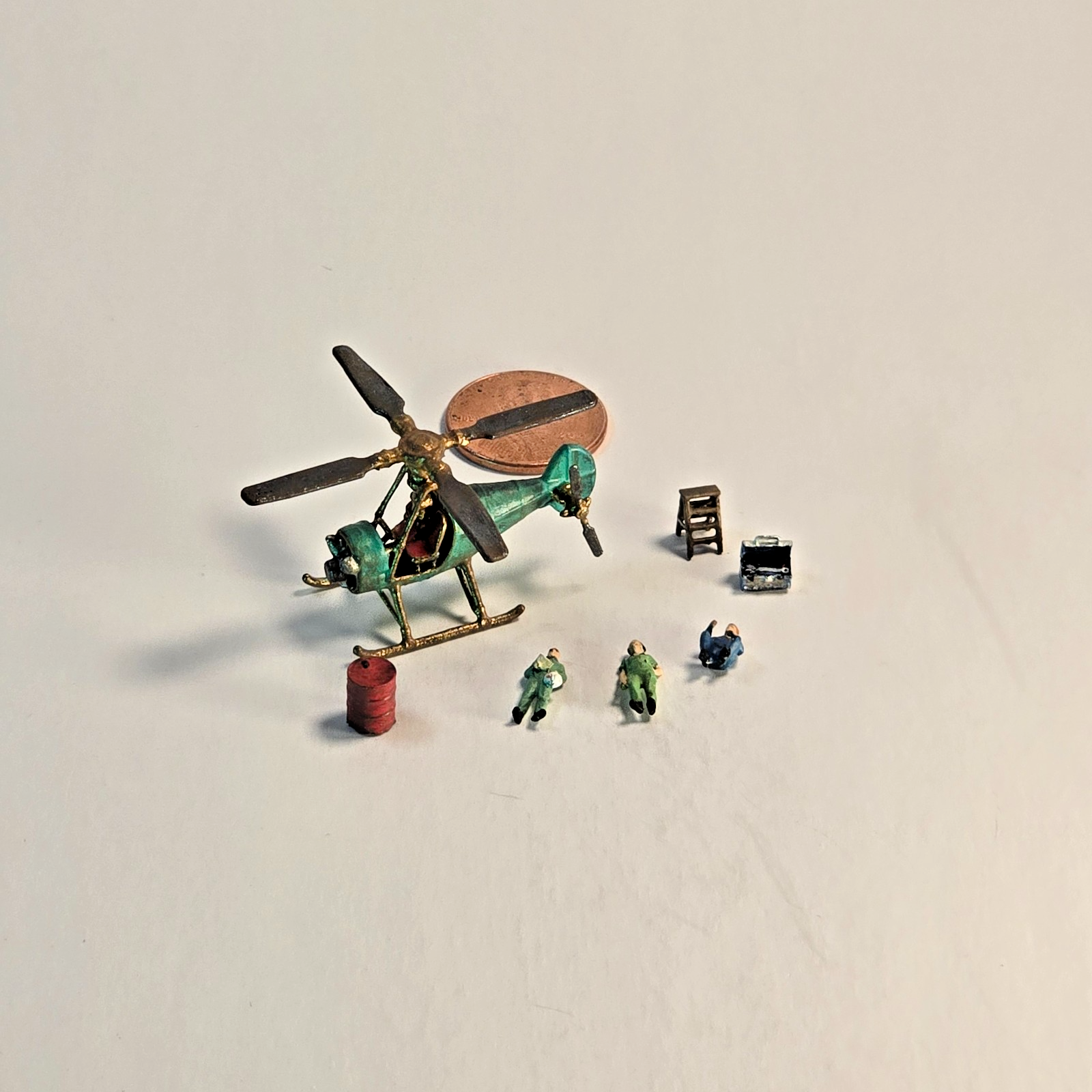 Hand-Painted Miniature Helicopter Scene | N Scale 1:160 Diorama Set | USA Made