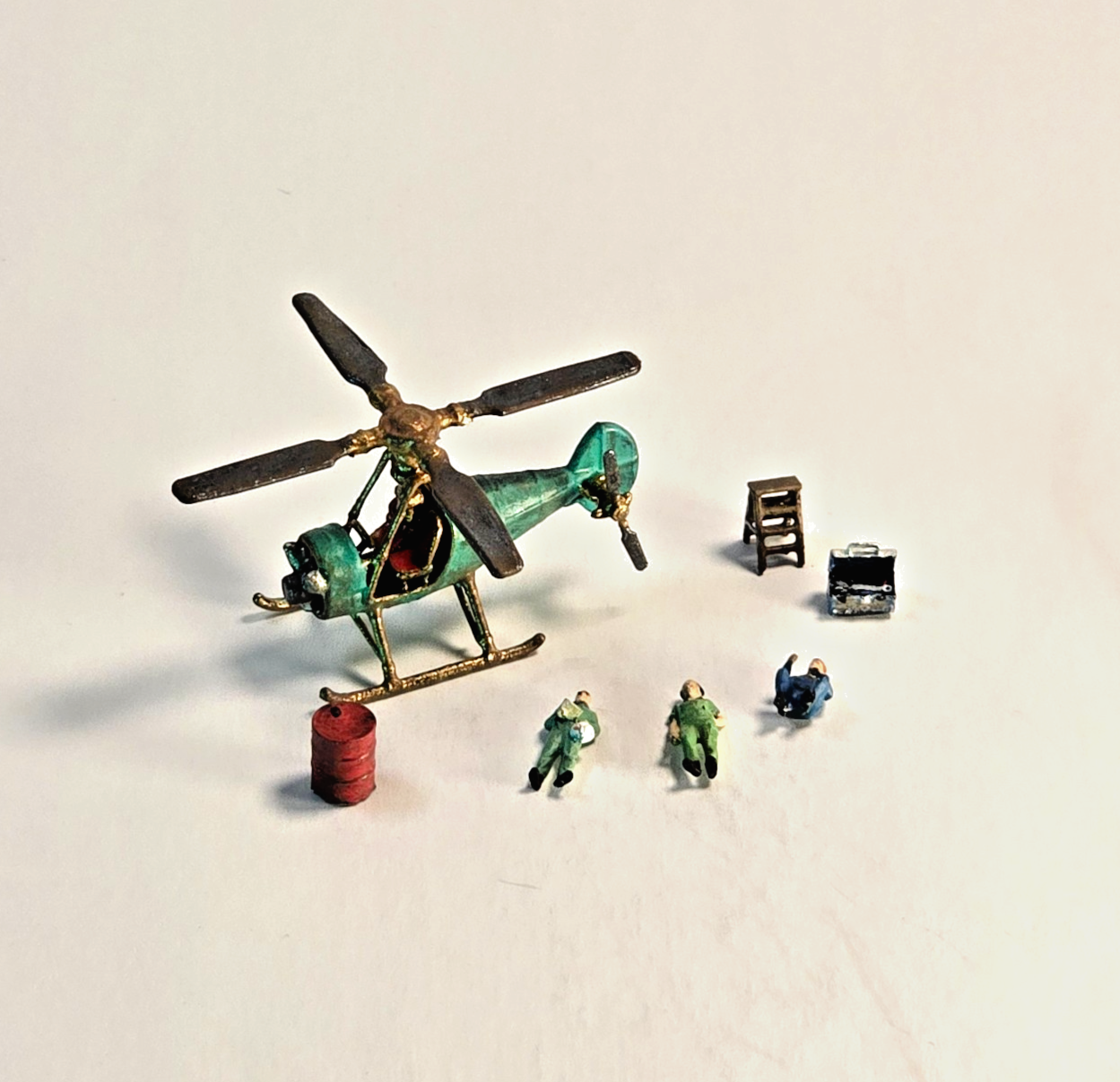 Hand-Painted Miniature Helicopter Scene | N Scale 1:160 Diorama Set | USA Made