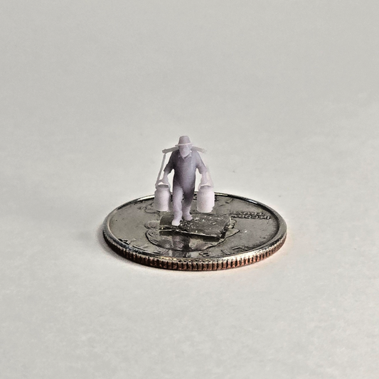 N Scale 12mm Milk Farmer – Unpainted Resin Figure Carrying Pails for Dioramas