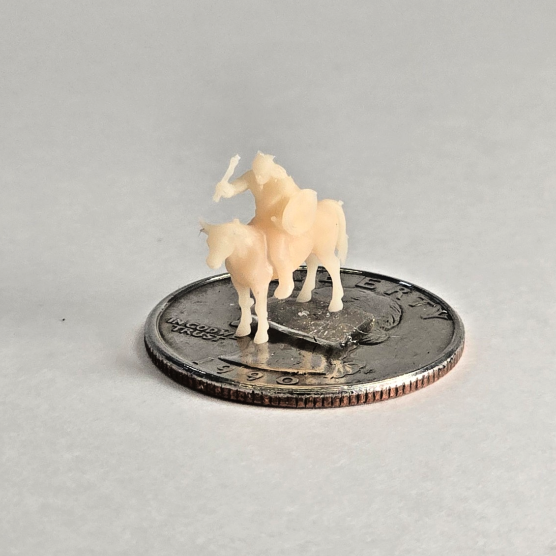 N Scale 12mm Native Warrior on Horse – Unpainted Miniature with Tomahawk