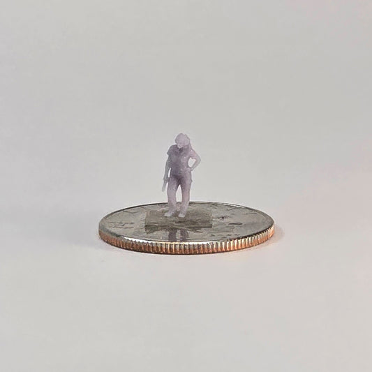 N Scale 12mm Confident Female Figure – Unpainted Garage or Pit Crew Diorama