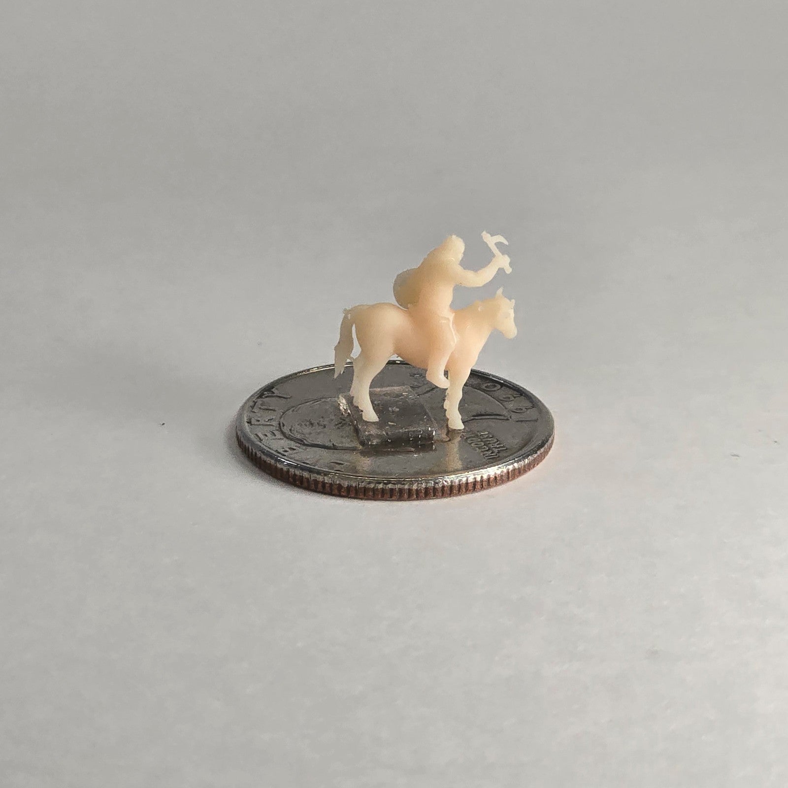 N Scale 12mm Native Warrior on Horse – Unpainted Miniature with Tomahawk