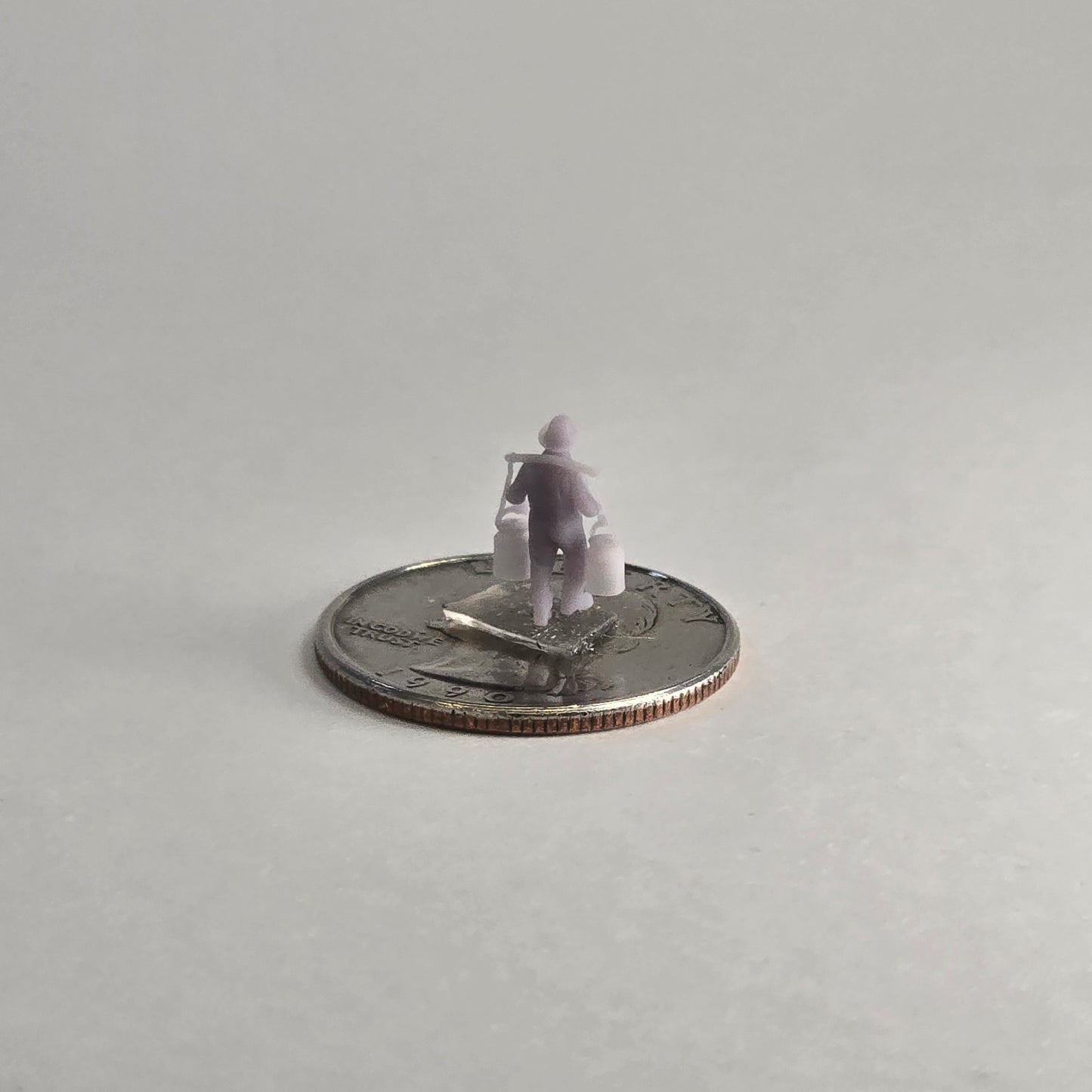 N Scale 12mm Milk Farmer – Unpainted Resin Figure Carrying Pails for Dioramas