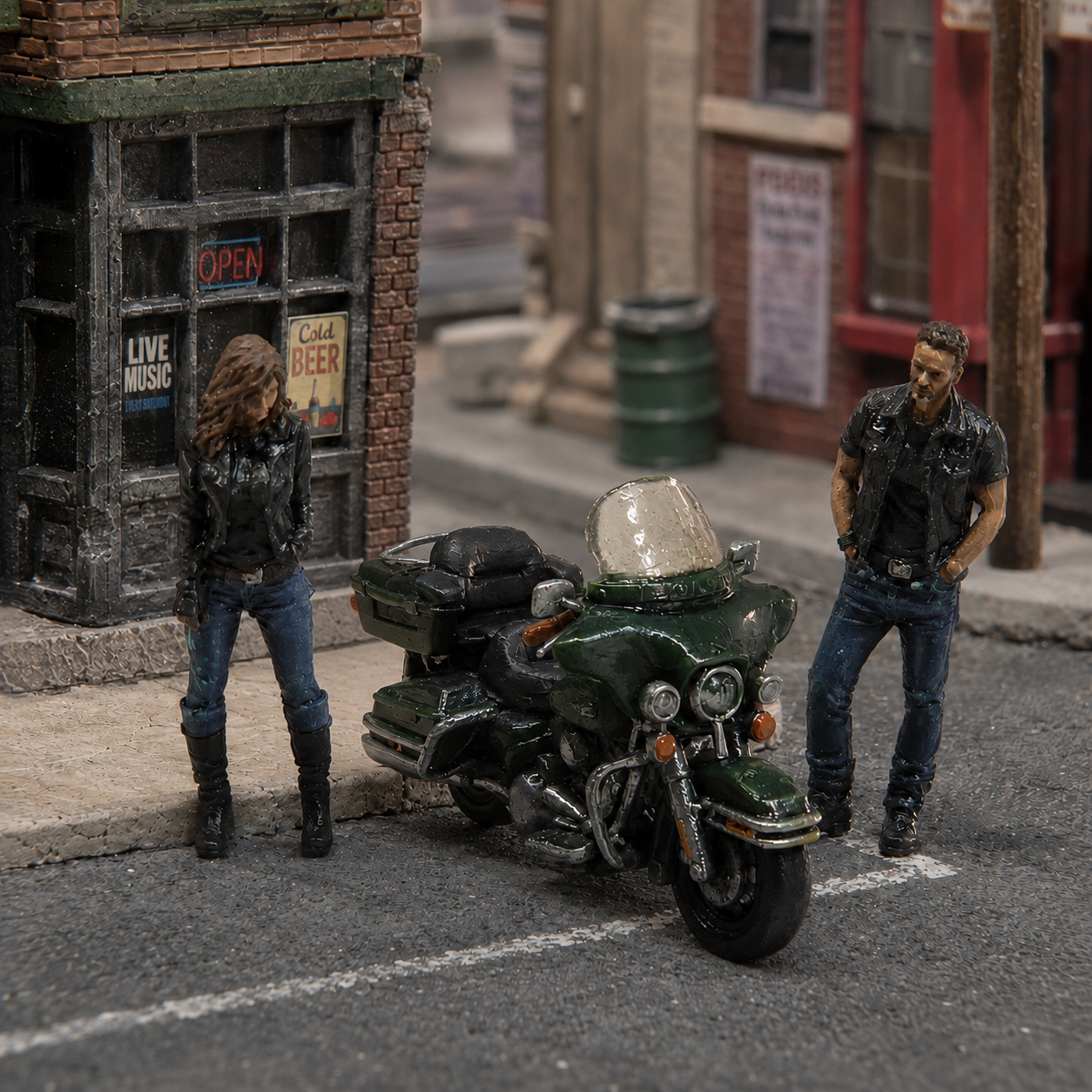 HO Scale Harley-Style Full Dresser Motorcycle & Biker Couple Set – Unpainted