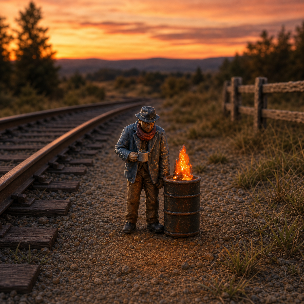 HO Scale Sundown Sam – Unpainted Resin Railroad Hobo Figure