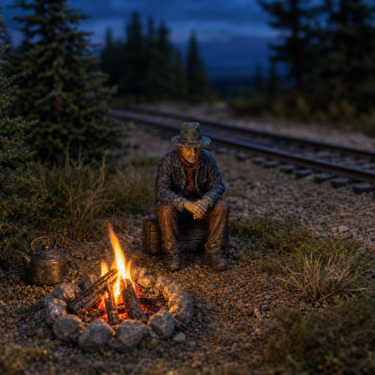 HO Scale Fireside Frank – Unpainted Resin Railroad Hobo Figure