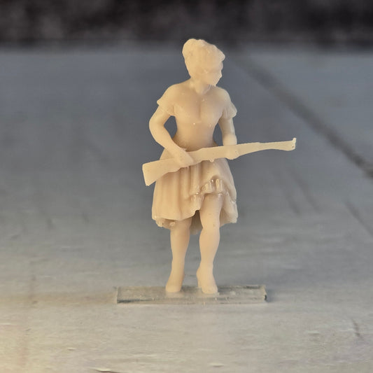 28mm scale Resin Printed Shotgun Gal – Diorama, doll houses, scale modelers, camera props, scene building
