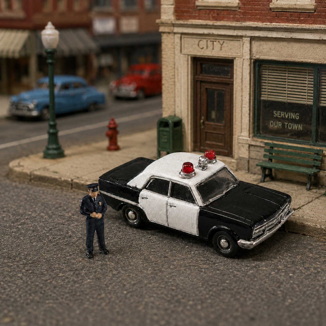 N Scale Police Traffic Stop Scene Set – Squad Car & Officer Writing Ticket – Unpainted