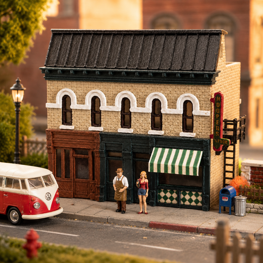 N Scale City Corner Laundromat & Grocery Building Kit