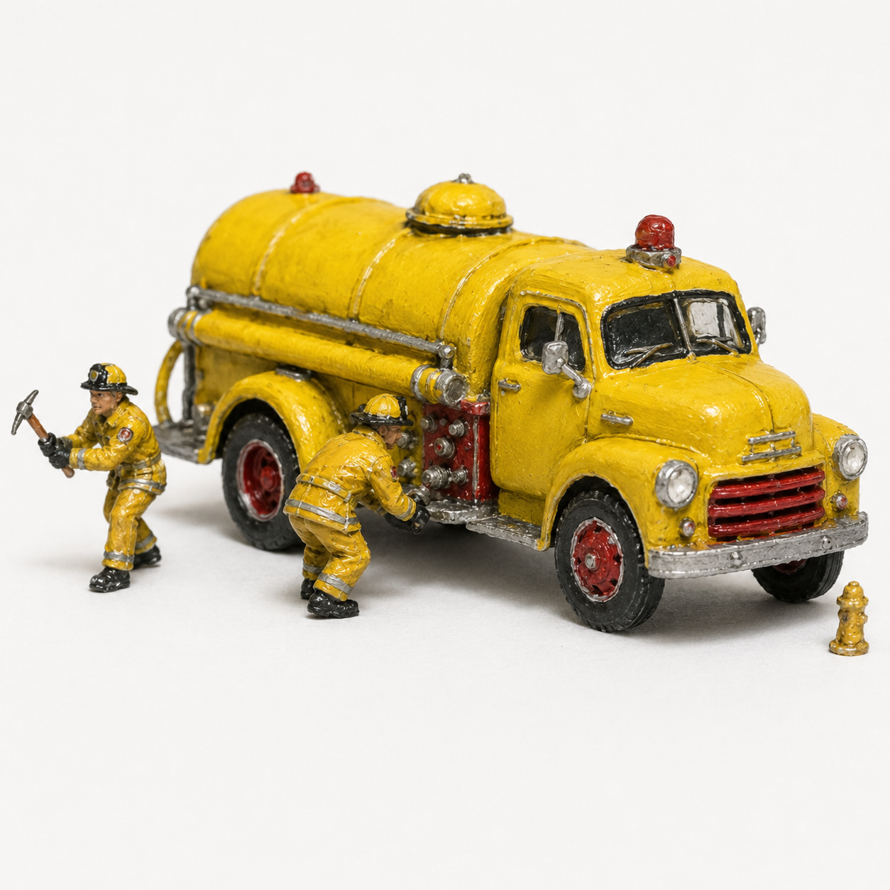 N Scale Vintage Fire Department Water Tanker & Firefighter Scene Set – Unpainted
