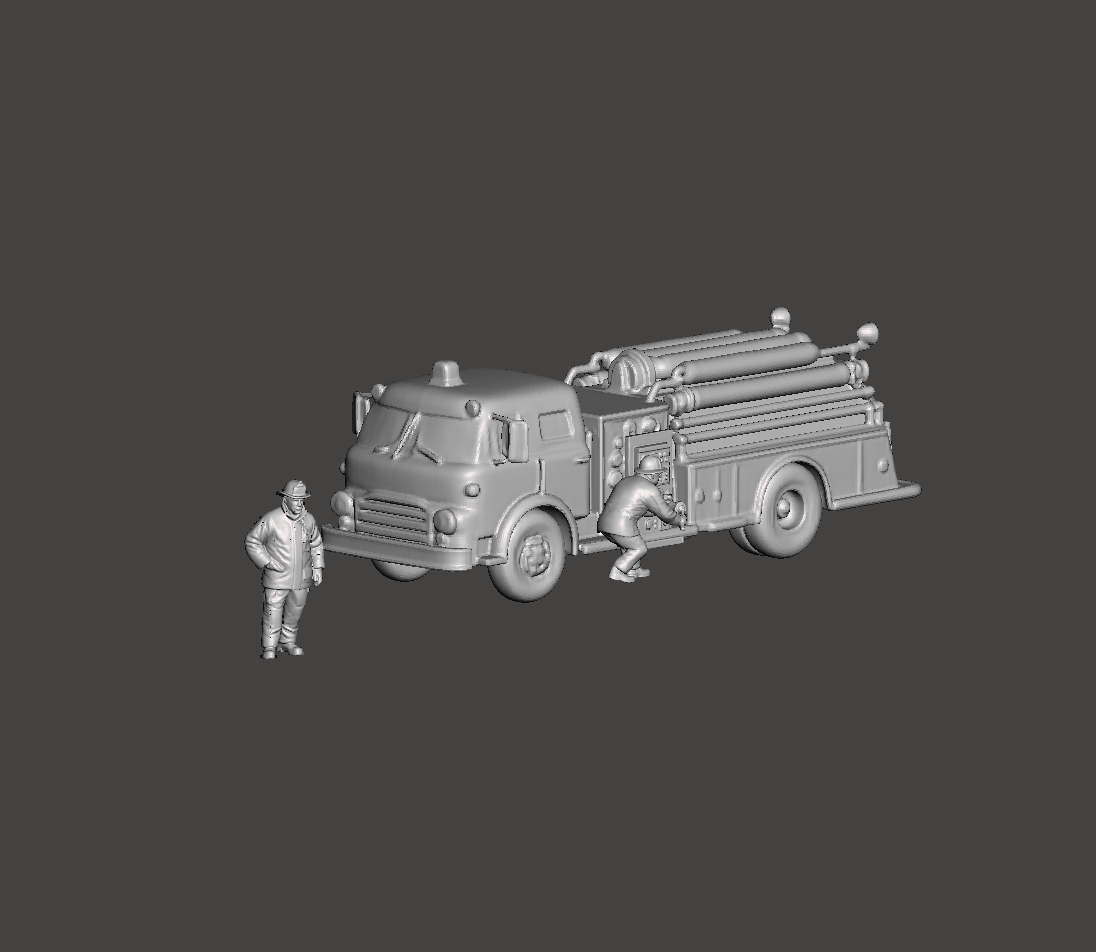 N Scale Vintage Hose Fire Truck & Firefighter Scene Set – Unpainted