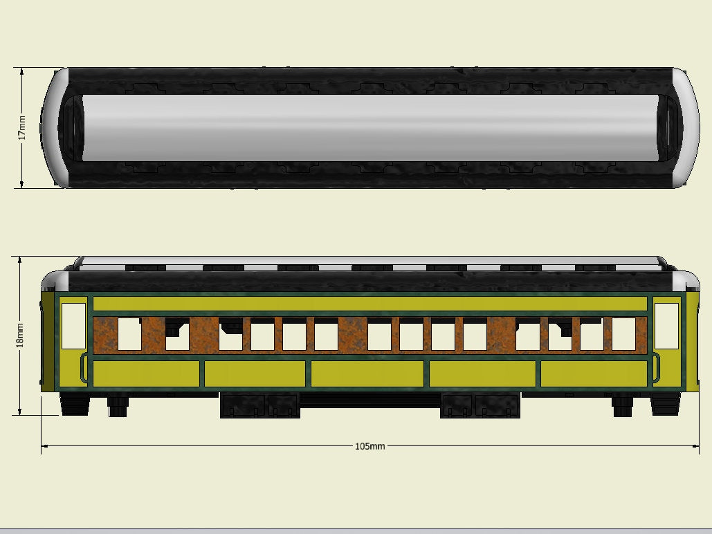 N scale Passenger Coach car 3D printed unassembled  Perfect for gifts, layouts, dioramas, dollhouses, war gamming, model displays, table top