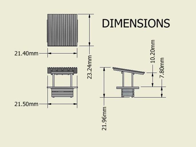 N-scale 3D printed fruit stand kit (1:160) for dioramas, model trains, dollhouses, landscapes - unpainted, war gaming, displays, miniatures.