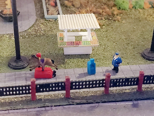 N Scale coin-op horse "Sandy" with vintage mailbox  perfect for nostalgic scenes, dioramas, model railroads & mini displays.