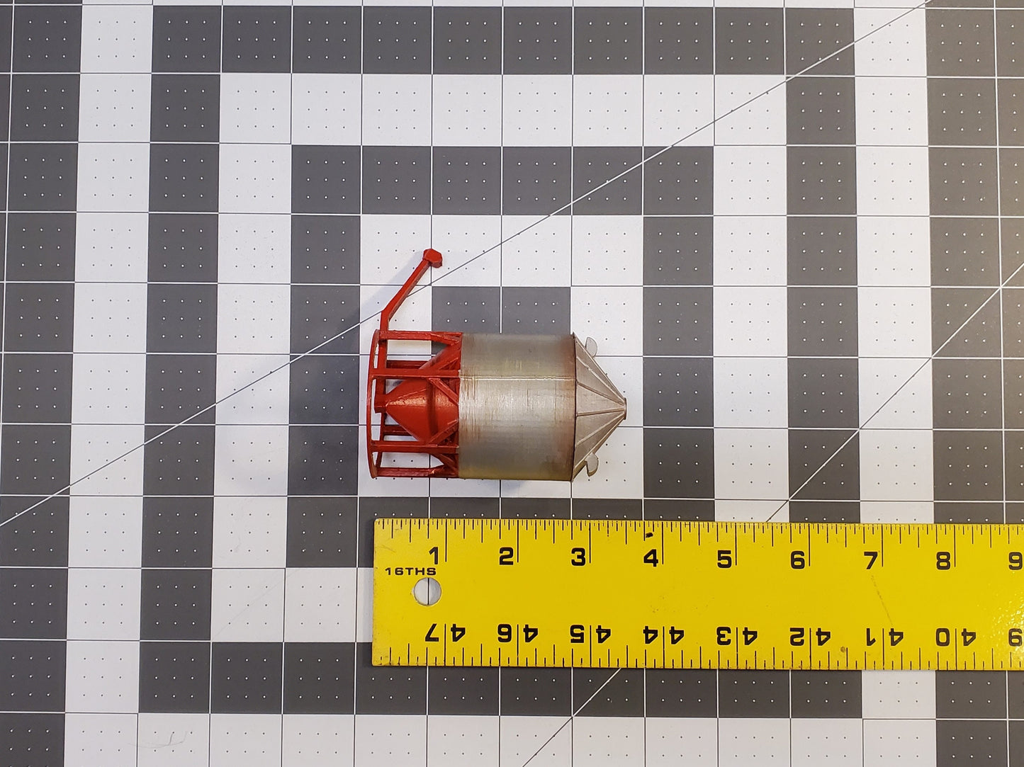 Ready-Built N scale Built up structure Grain storage bin with an auger, ready to install on your model train layout.
