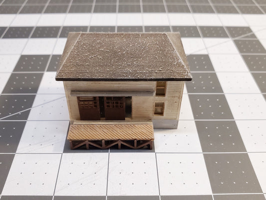 Ready-Built N scale Painted Built up structure Factory Workshop with dock. Ready to install on your Model train layout.