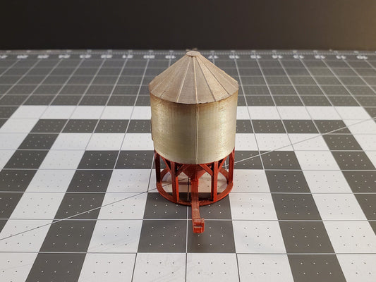 Ready-Built N scale Built up structure Grain storage bin with an auger, ready to install on your model train layout.