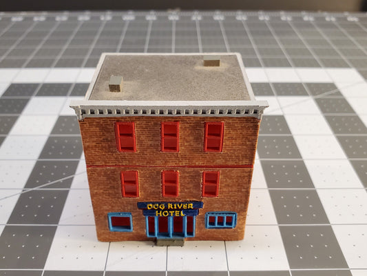Ready-Built N scale Built up structure Old City hotel building ready to install for your model train layout.