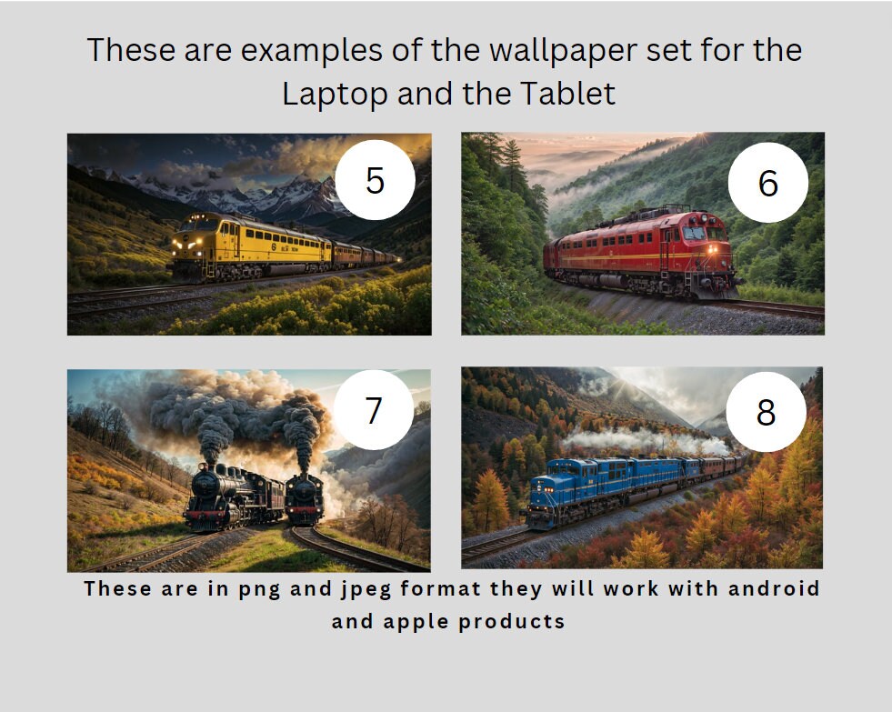 Phone wallpapers 8 Railroad wallpaper bundle for the Laptop, Tablet, Phone, or TV. Immediate download,  in high-quality detail.