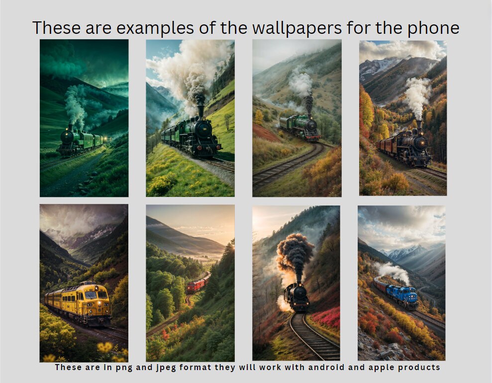 Phone wallpapers 8 Railroad wallpaper bundle for the Laptop, Tablet, Phone, or TV. Immediate download,  in high-quality detail.