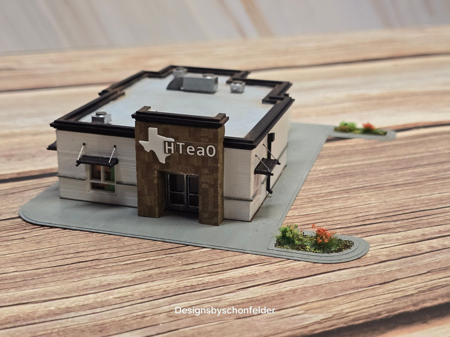 Miniature Monday Special N Scale printed modern Unpainted HTeaO building kit, with extras and details for dioramas, dollhouses, and model trains.