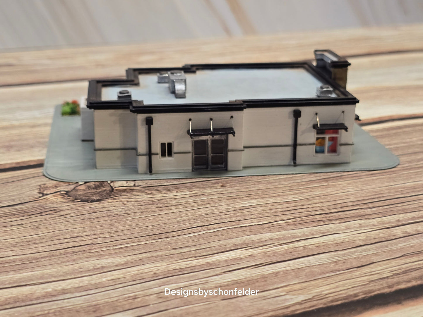 Miniature Monday Special N Scale printed modern Unpainted HTeaO building kit, with extras and details for dioramas, dollhouses, and model trains.