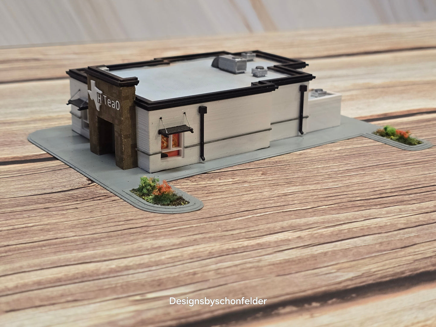 Miniature Monday Special N Scale printed modern Unpainted HTeaO building kit, with extras and details for dioramas, dollhouses, and model trains.