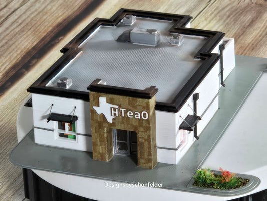 Miniature Monday Special N Scale printed modern Unpainted HTeaO building kit, with extras and details for dioramas, dollhouses, and model trains.