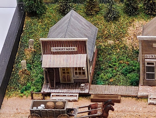 N Scale Undertaker Building Kit  3D Printed Old West Pioneer Model for Dioramas, Terrain, Mini Scenes, and Layouts  Unpainted PLA
