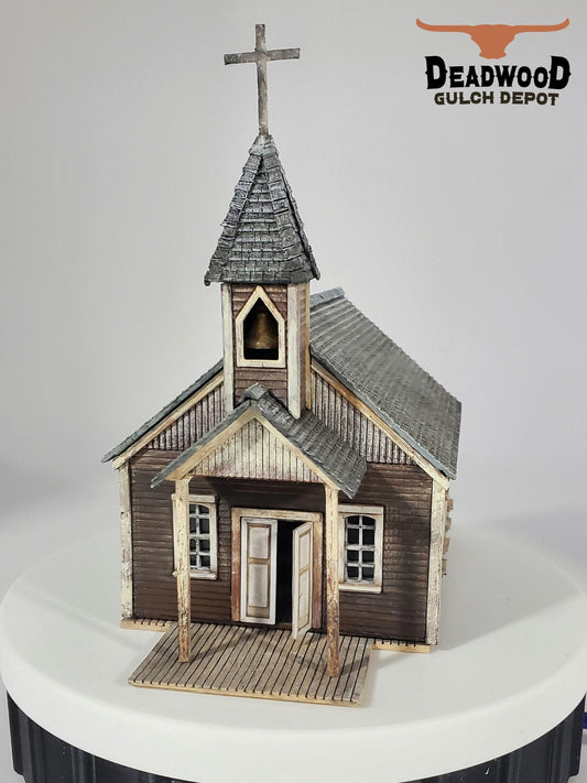 N scale Old western church - unpainted  kit- with easy to follow instructions - 3D printed for dioramas, terrain, model trains, dollhouses.