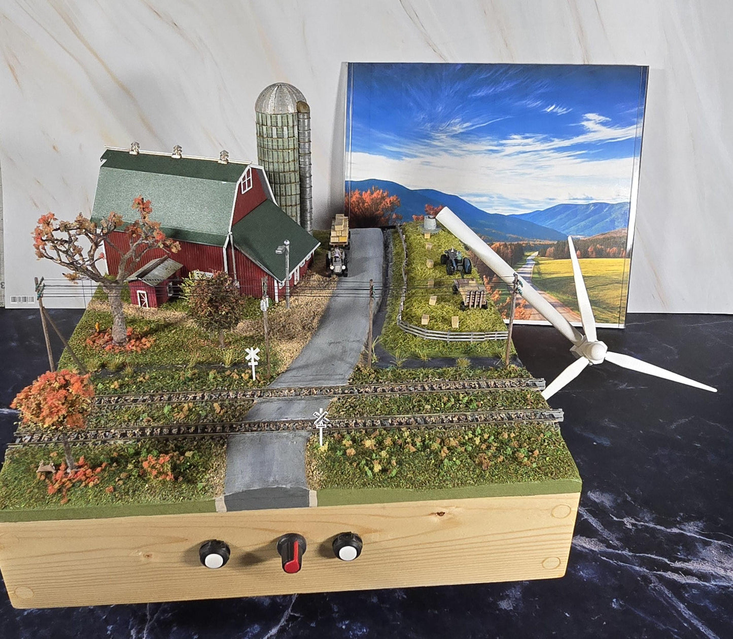 Custom Display with motorized Wind Turbine Diorama! A Showstopper for Layouts, Collectors, Displays,  collection pieces, desktop display