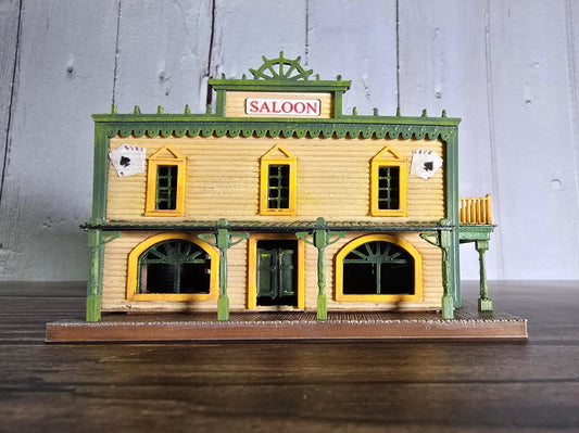 N Scale Ready-Built wild western Saloon  Building Model Railroad Layouts - with Lights, Handcrafted Detailing, Dioramas, Desktop display
