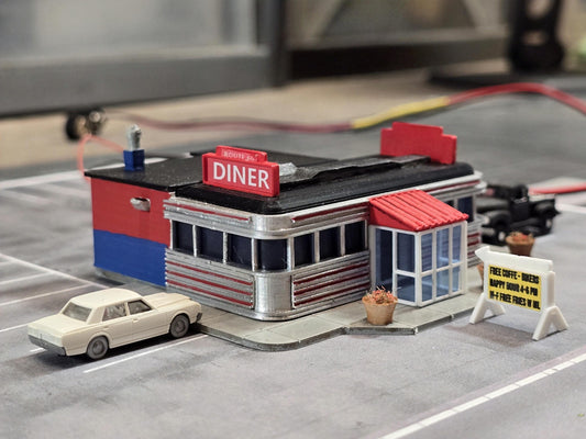 Nscale route 66 Diner-Lighted,Weathered, Ready-Built Miniture for Model Railroad Layout,Diorama scene, or Train Display