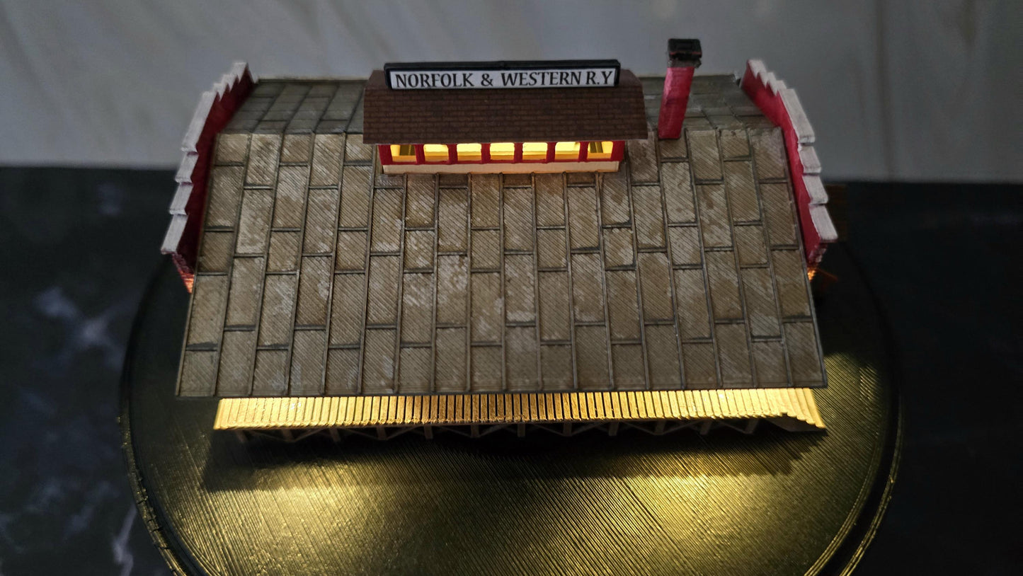 Miniature Monday Special N Scale Ready Built with lights N and W Freight Depot #ModelBuilding #Miniature #T track ((Not the kit)) fully assembled.