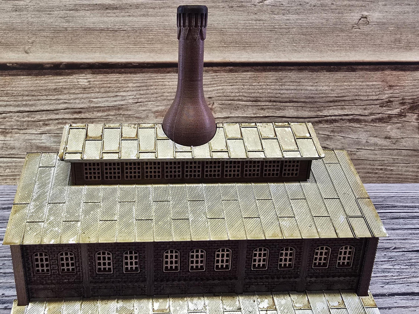 n scale ready built lit glass factory with lights  handcrafted model railroad building for dioramas & layouts"**