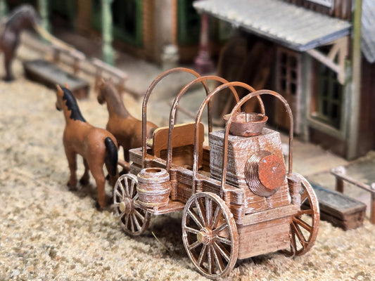 N scale Western Chuck wagon with tools and horses - kit model Old western Pioneer - UN PAINTED - Dioramas- Terrain - Model -Doll house