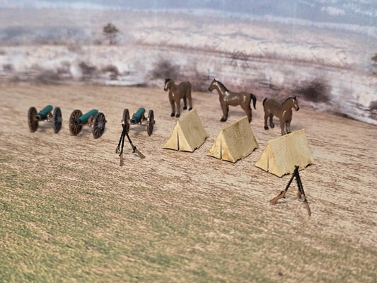N Scale Civil War Set  Unpainted PLA and Resin Kit with Horses and Supplies  Historical Diorama for Trains, Terrain, or Dollhouses, War