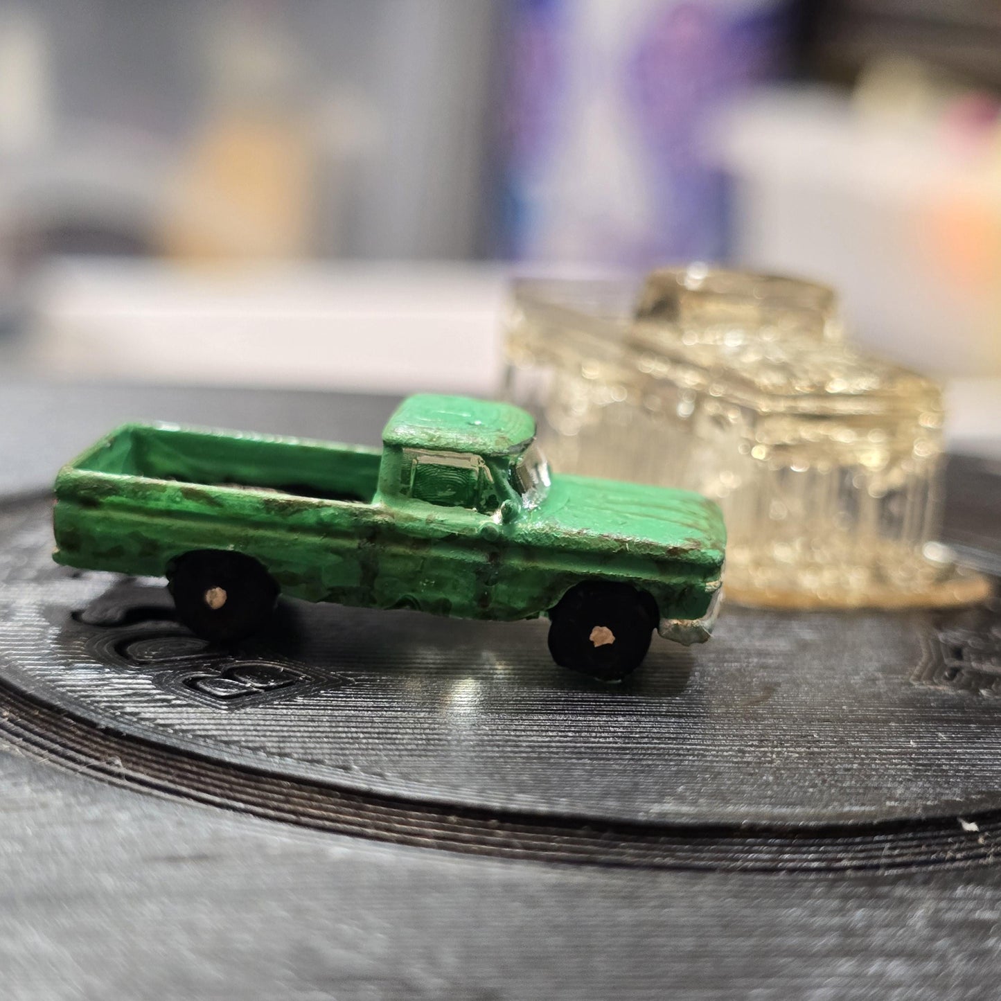 N Scale Hand Painted Pickup Truck  Weathered, Ready-Built Miniature for Model Railroad Layout, Diorama Scene, or Train Display